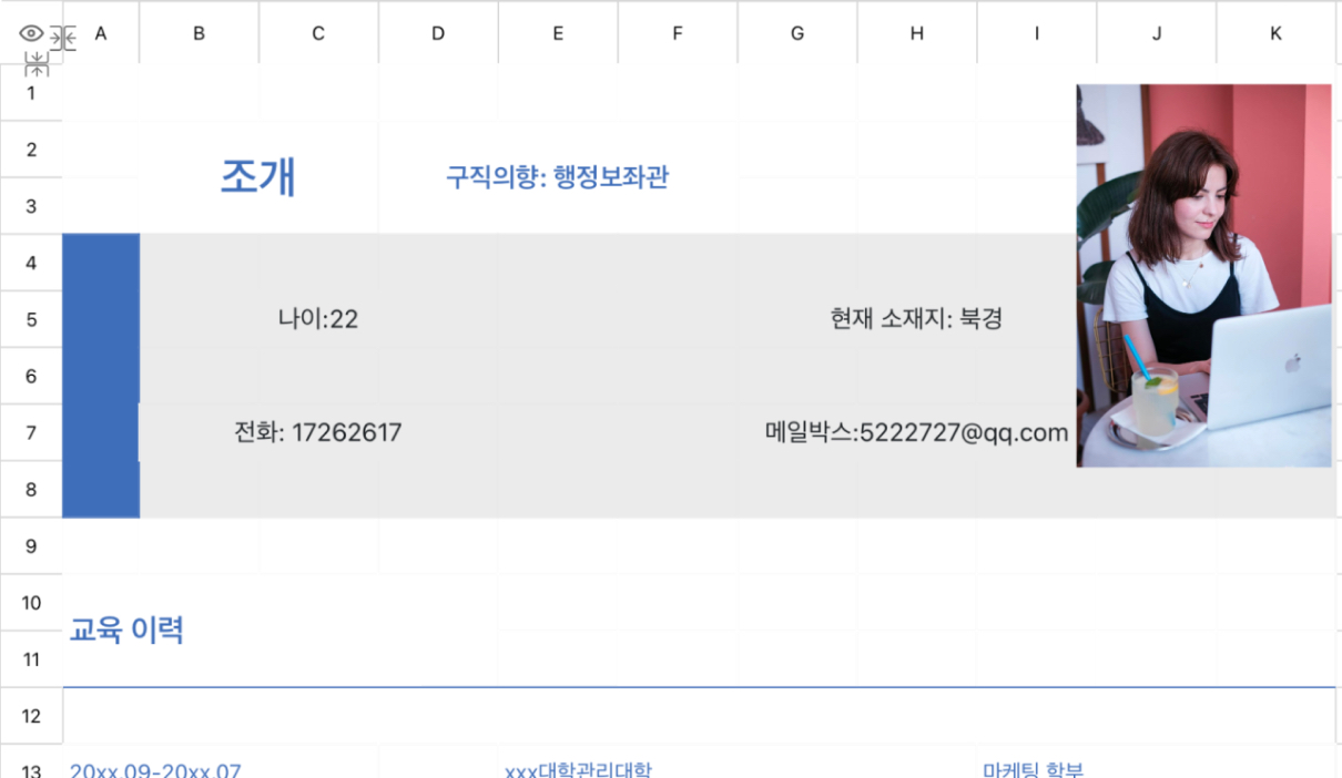 행정 보조 이력서